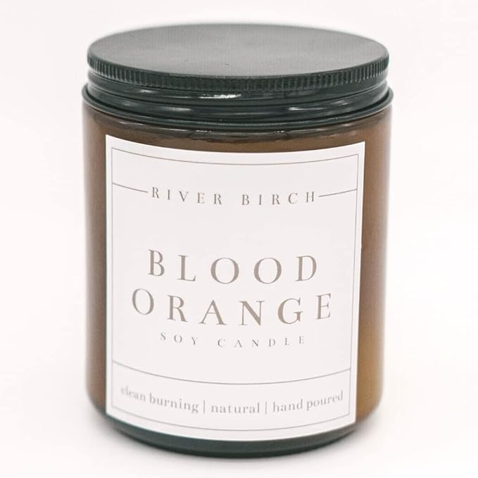 River Birch Candles Blood Orange Scented Candle | Premium, All-Natural, Non-Toxic, Soy Amber Jar Candles | 8.5oz 40 Hr Burn Time | Cozy Relaxing Gifts for Home