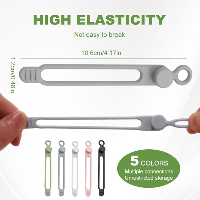 Data Cable Organizer, 2025 Upgrade Silicone Headphone Organizers, Silicone Cable Ties Reusable Cable Management Organizers Multipurpose Elastic Cord Organizer for Bundling and Fastening Cables (5Pcs)