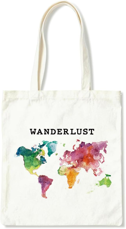 Canvas Tote Bag for Women, Wanderlust Shoulder Tote Bags, Casual Canvas Totes to Work Traveling, Birthday Christmas Gifts to Travel Enthusiasts Friends, Holiday Gift Bags for Wrap Storage