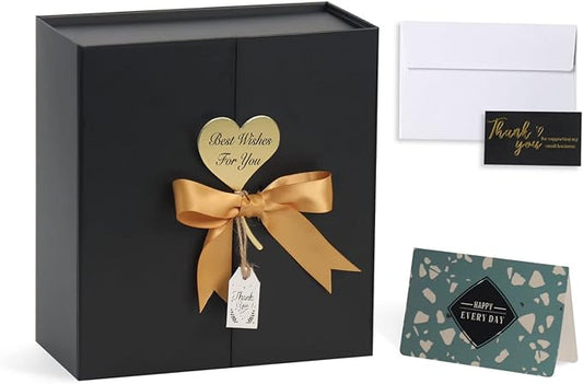 Gift Boxes with Lids, 9x9x3 Inch Black Gift Box with Ribbon Card Fancy Gift Wrap Boxes for Festival Anniversary Birthday Groomsmen Proposal Weddings Boyfriend Father's Day