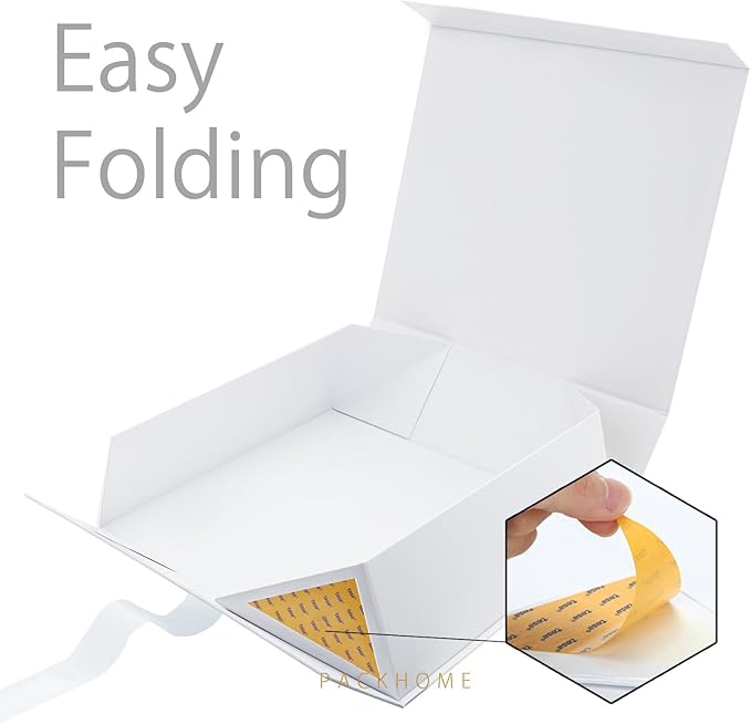 PACKHOME 17x14.5x5.5 Inches, Extra Large Gift Box with Lid, Magnetic Closure Boxes with Ribbon for Clothes and Large Gifts (Glossy White)