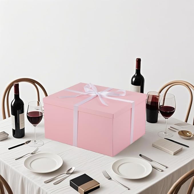 UoeRing 1Pcs Pink Extra Large gift box with lids 16.5×13×8 Inches gift boxes for presents,Birthday Box (include Ribbon, Paper Shred Filler Gift Card & Envelopes)