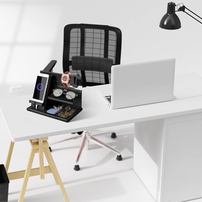 Gifts for Men Bedside Organiser Wood Phone Docking Station Dad Birthday Gifts for Him Nightstand Key Wallet Watch Stand Mens Gifts for Xmas Presents for Dad Husband Boyfriend Anniversary & Christmas