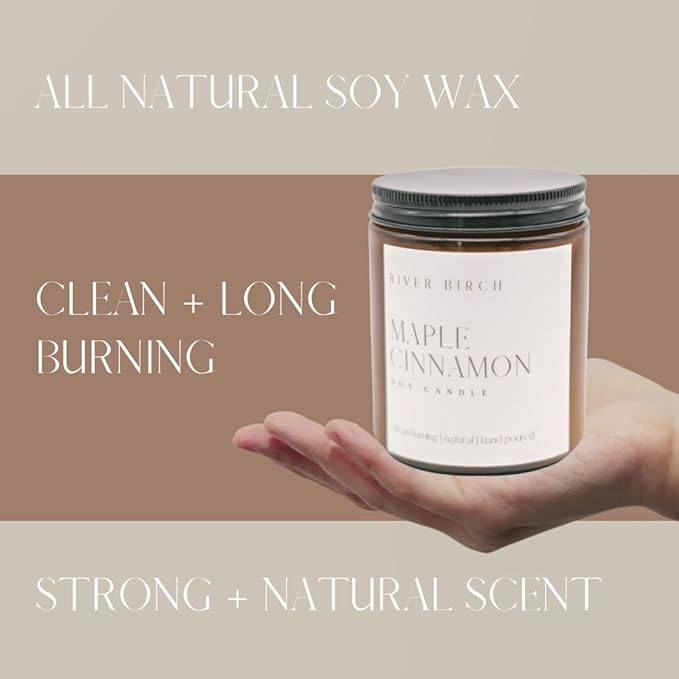 River Birch Candles Maple Cinnamon Scented Candle | Premium, All-Natural, Non-Toxic, Soy Candles | 8.5oz 40 Hr Burn Time | Cozy Relaxing Gifts for Home