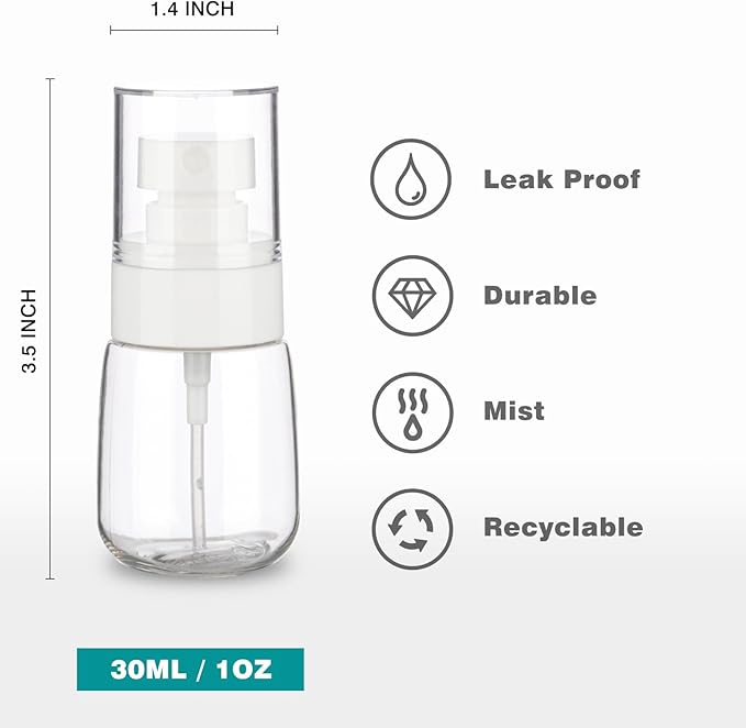 3pack Small Spray Bottle, 1oz Mini Spray Bottles, Empty Travel Spray Bottle, Fine Mist Plastic Spray Bottles (Clear+Green+Pink)