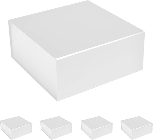 CECOBOX - Gift Boxes with Lids for Presents 8"x8"x3.1" - Matte, Collapsible Magnetic Closure Gift Box - Groomsmen & Bridesmaid Proposal Boxes, Wedding, PR, Birthdays, Holidays (White)