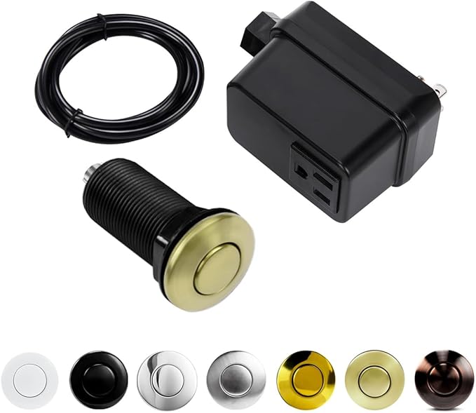 Garbage Disposal Switch, Cordless Air On Off Kit for Food Waste Disposer, Brushed Gold, LONG 3.5" Sink Top Push Button by CLEESINK