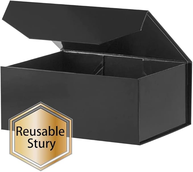 5PCS Black Gift Box with Ribbon 9.5x7x4 Inches，Sturdy Gift Box with Lid for Gift Packaging, Foldable Magnetic Closure Storage Boxes, Bridesmaid proposal box, Rectangle Collapsible Box