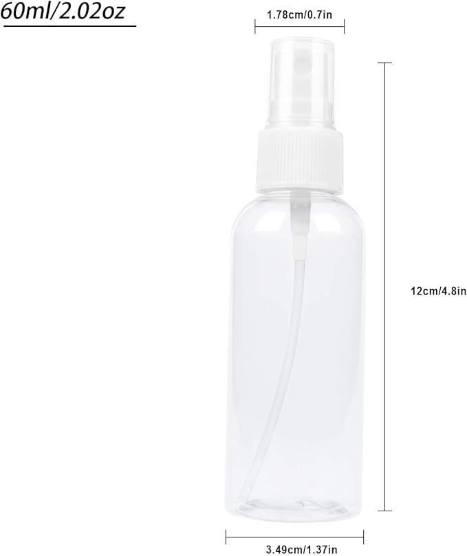 TRENDBOX 12 Pack Empty Transparent Plastic Fine Mist Spray Bottle 60 ml (2 oz)