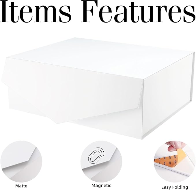 BLK&WH 5 Extra Large Gift Box with Lid 19.2x15.8x7 Inches, White Gift Box Closure Lid for Clothes and Large Gifts (Matte White)