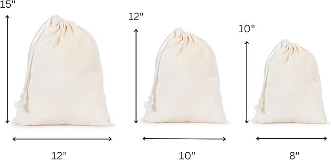 Premium Quality Organic Cotton Single Drawstring Muslin Produce Bags Pack of 6(2L+2M+2S) Multiuse - kitchen storage, Travel, Soap & Boot Storage, shoe bags -Beige