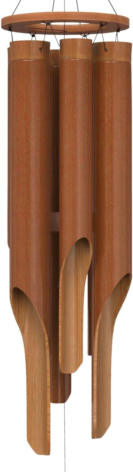Classic Bamboo Wind Chimes - Outside Outdoor Wood Wooden Windchimes, Large, Handcrafted with Calming Deep Tones, Ideal Home Decor or Gift for Any Occasion