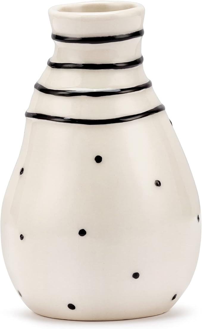 DEMDACO Pink Flower Black and White 3 x 5 Stoneware Mini Decorative Vase