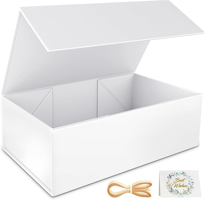 White Gift Box, 12x6x4'' Gift boxes for Presents with Lids Magnetic Closure Rectangle Collapsible for Bridesmaid Proposal Box, Wedding, Christmas, Halloween, Birthday Gift Packging