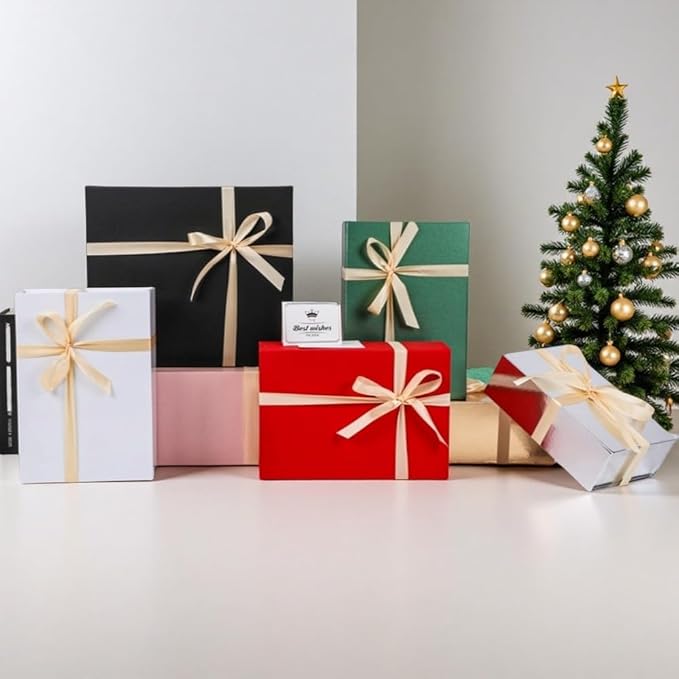 UoeRing 2 pack Black Gift Box Large 13.5x11.8x4.7 inch Luxury Gift Box for Presents with Magnetic Closure Lid Collapsible,Contains Card, Ribbon, Tissue Paper,Shredded Paper Filler