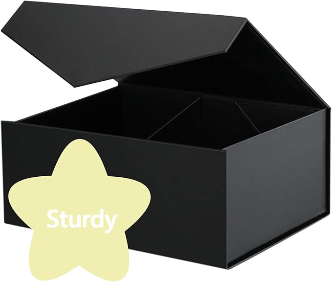 Black Gift Box with Lid for Present, Magnetic Closure Rectangle Collapsible Gift Box, Groomsman Proposal Box, Wedding, Birthday Gift Packaging (9x6.5x3.8 Inches)