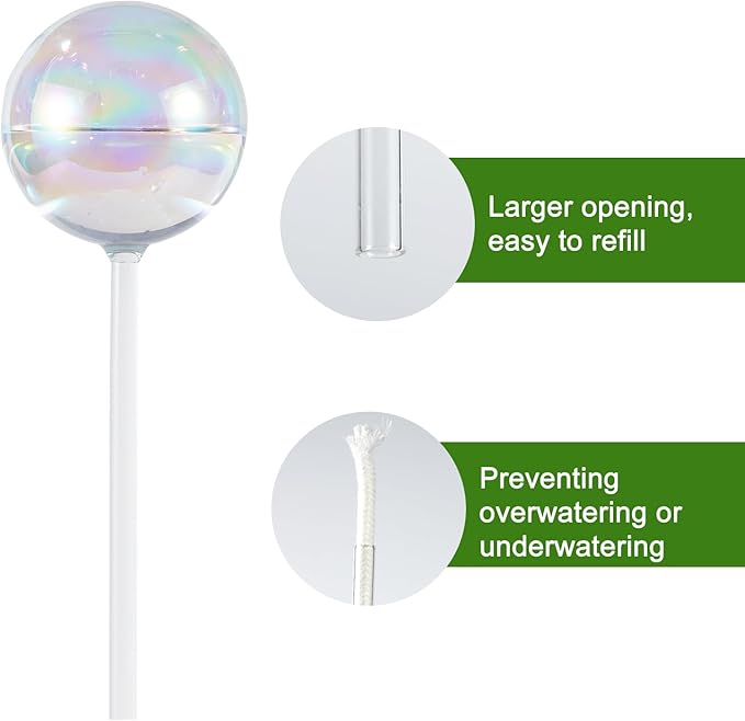4PCS Extra Large Plant Watering Globes 13 oz Up to 2 Weeks, Light Iridescent Glass Self Water Bulbs for Indoor Outdoor Plants, Vacation Automatic Planter Waterer System Self-Watering Stakes