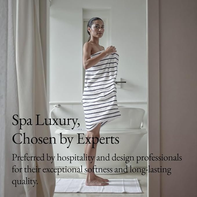 Italic Ultraplush 12-Piece Family Towel Set – Luxury Bath Towels, Hand Towels & Washcloths – Plush, Quick Dry, 800GSM 100% Australian Cotton for Bathroom & Spa - White & Blue (Striped)