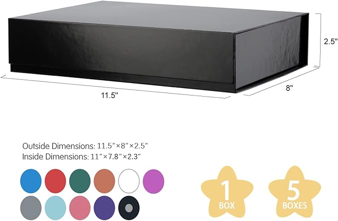 Gift Boxes Black 11x7.8x2.3 Inches, Magnetic Gift Boxes with Lids for Presents (5 Pack)