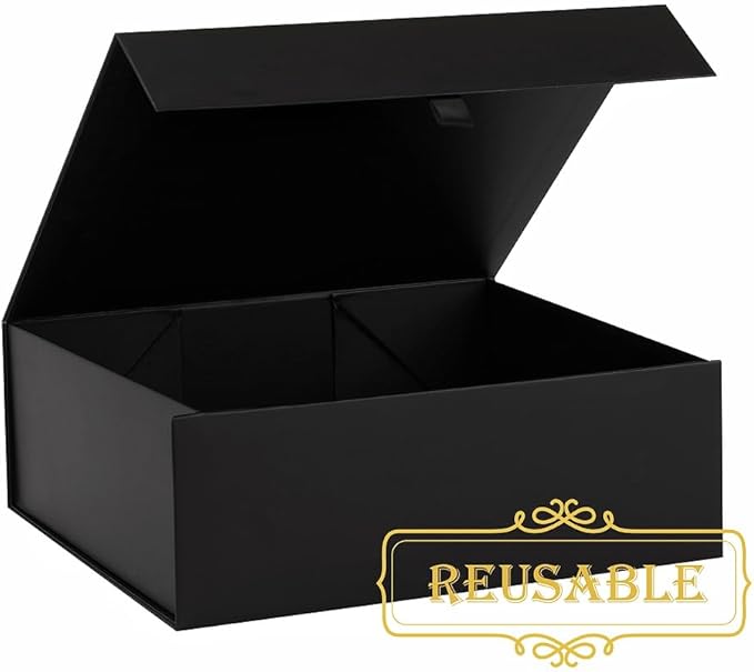 2 Pcs Black Gift Box Large 13.5x11.8x4.7 Inches, Black Gift Boxes for Presents with Magnetic Closure Lid, Luxury Gift Box Rectangle Collapsible Boxes for Gift Packaging