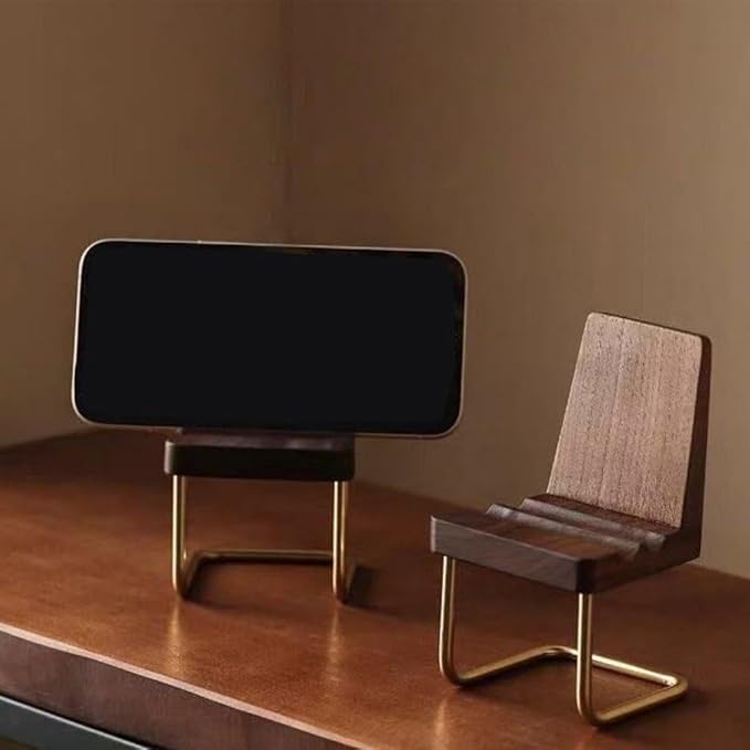 Cell Phone Holder Mini Black Walnut Wooden Chair, Mobile Phone Holder Stand, Portable Small Chair Holder Desktop Decoration