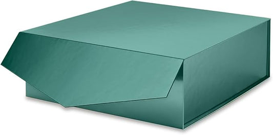 Gift Box with Lid 9x9x3.4 Inches, Green Groomsman Proposal Box with Magnetic Closure for Father's Day or All Occasion (Glossy Green)