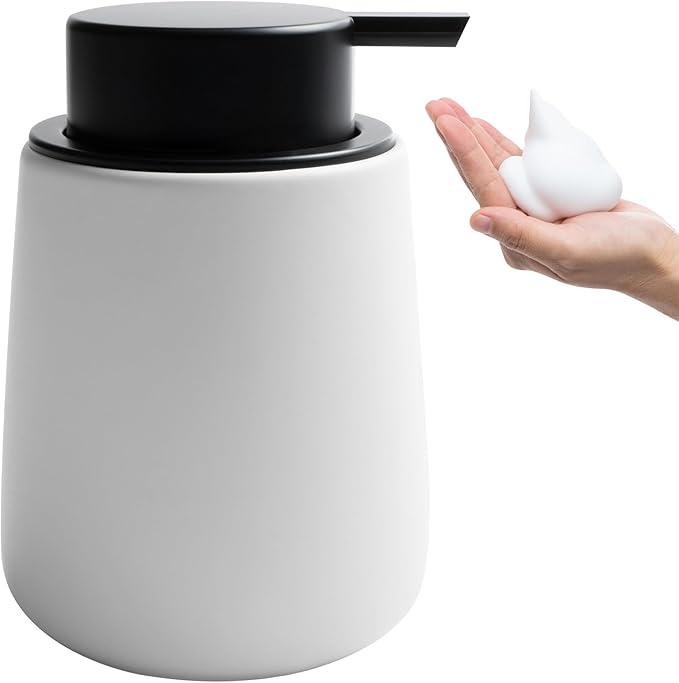 Soap Foaming Dispenser Ceramic with Easy-to-Press Pump Hand Foam Dispenser for Shampoo Bathroom Kitchen 12 oz