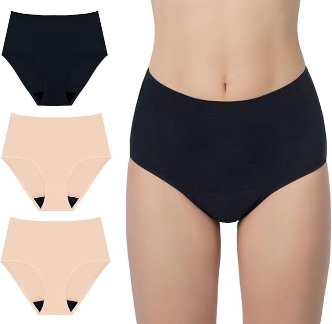 AIRCUTE Washable Urinary Incontinence Underwear for Women Absorbent Seamless High Waist Leak Protective Panty 3 Pack