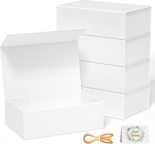 5 Pack White Gift Box, 12x6x4'' Gift box for Presents with Lids Magnetic Closure Rectangle Collapsible for Bridesmaid Proposal Box, Wedding, Christmas, Halloween, Birthday Gift Packging