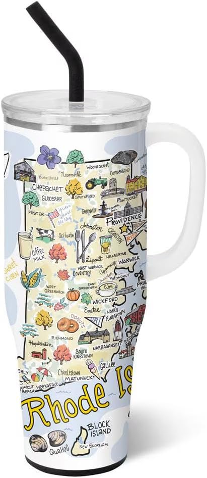 Swig Life 40oz Mega Mug, 40oz Tumbler with Handle and Straw, Extra Large Insulated Tumblers, Cup Holder Friendly Travel Mug (Rhode Island)