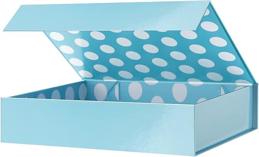 GREEN BEAN Gift Box 11x7.8x2.3 Inches, Baby Blue with Lid for Presents, Magnetic Closure, Shirt Gift Box for Clothes (Glossy Metallic Baby Blue, Polka Dot Design Inside)