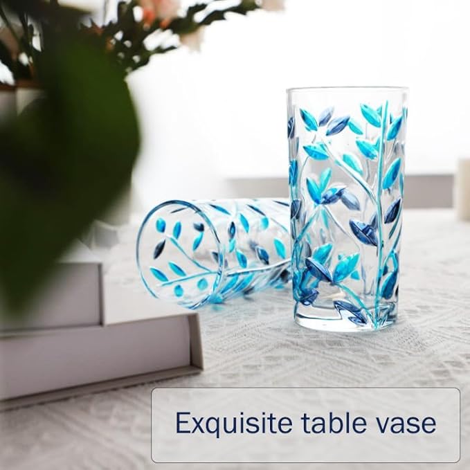 Hand Painted Blue Glass Vase 5.7 in