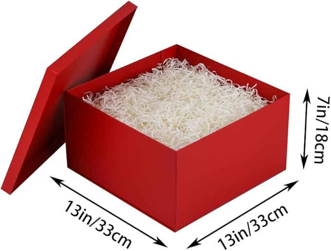 UoeRing 1Pcs Red Extra Large gift box with lids 13×13×7 Inches gift boxes for presents,Birthday Box (include Ribbon, Paper Shred Filler Gift Card & Envelopes)
