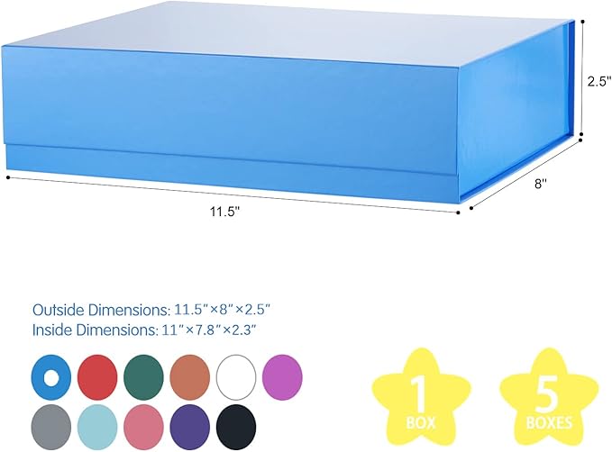 Gift Boxes Dark Blue 11x7.8x2.3 Inches, Magnetic Closure Gift Boxes with Lids for Presents (5 Pack)