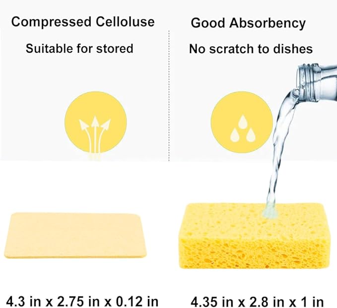 METUUTER 12-Count Cleaning Scrub Sponge- Compressed Cellulose Sponges Non-Scratch Natural Sponge for Kitchen Bathroom Cars, Funny Cut-Outs DIY