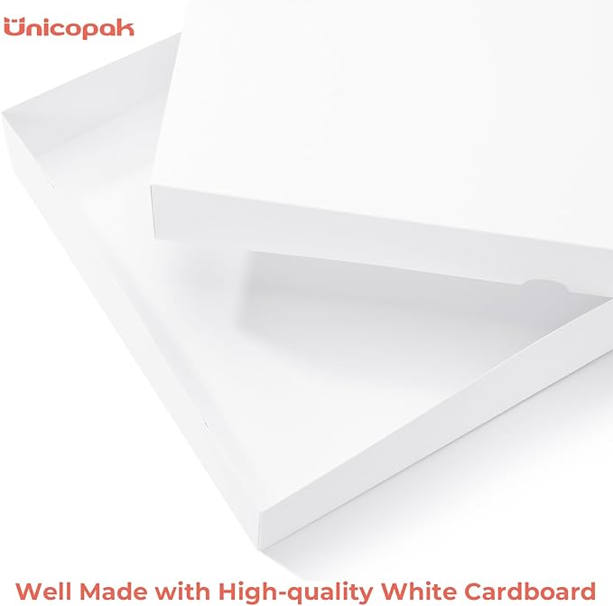 UnicoPak 12 Pack Medium White Cardboard Gift Boxes with Lids for Presents Shirt Boxes, 14.25x9.5x2 Inches