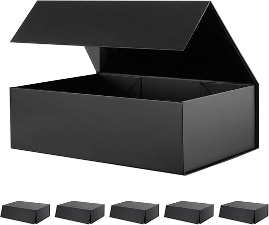 6 Large Gift Boxes with Lids 13.5x9x4.1 Inches, Black Groomsmen Proposal Gift Box with Magnetic Closure for All Occasion (Matte Black)