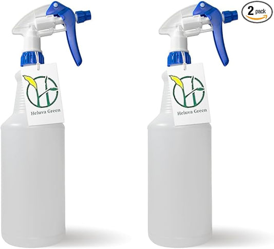 Heavy Duty 32oz Plastic Spray Bottles for Cleaning - Large Empty Industrial Bottles for Gardening Solutions, Vinegar, Chemicals, Professional Cleaners - Adjustable Sprayer Nozzle - Blue 2 Pack