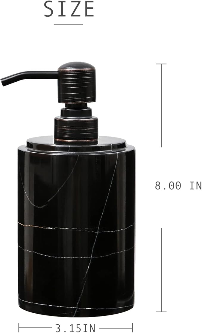 Black Marble Soap Dispenser Hand or Dish for Bathroom & Kitchen - Decorative Natural Marble Stone Liquid Soap/Lotion Dispenser - Stainless Steel Soap Dispenser Easy-Glide Pump - Refillable