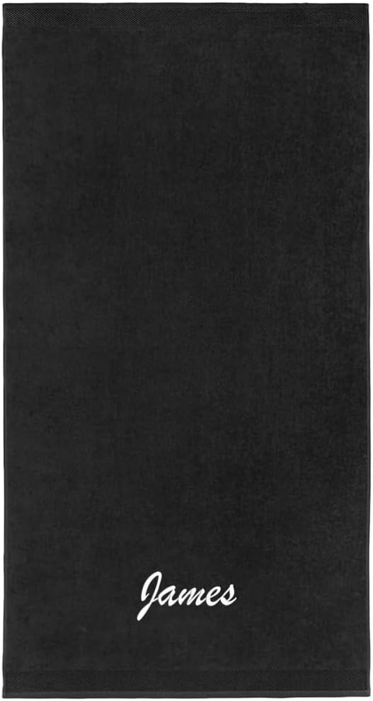 Kaufman - Personalized Velour Beach and Pool Towel 100% Cotton 30in X 60in Solid Color Bath Towel Embroidered (Black)