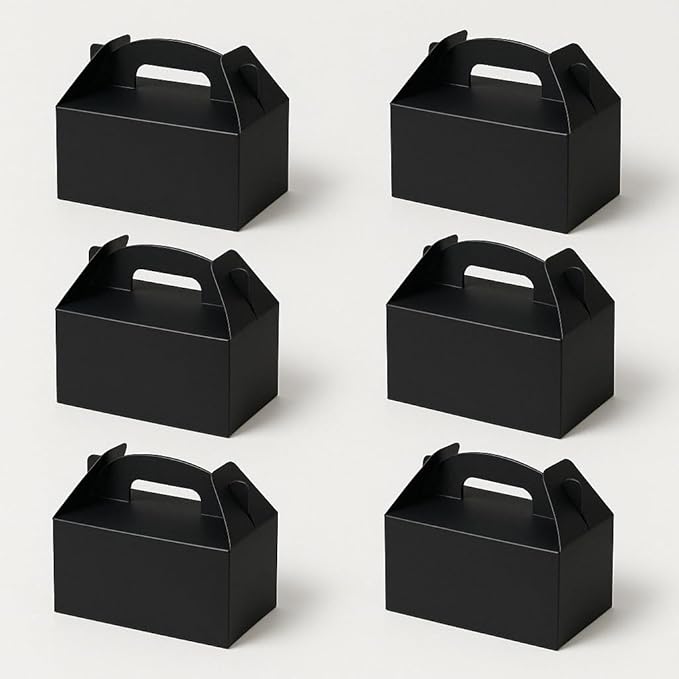 xiepipipaper 12Pack Large Party Favor Boxes,Black Treat Boxes, (9.45 * 5 * 5"),Large Goodie Boxes, Gable Gift Boxes with Handles,Candy Boxes for Kids Birthday Baby Shower Wedding Halloween Christmas.