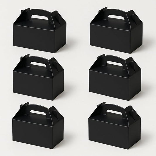 xiepipipaper 12Pack Large Party Favor Boxes,Black Treat Boxes, (9.45 * 5 * 5"),Large Goodie Boxes, Gable Gift Boxes with Handles,Candy Boxes for Kids Birthday Baby Shower Wedding Halloween Christmas.