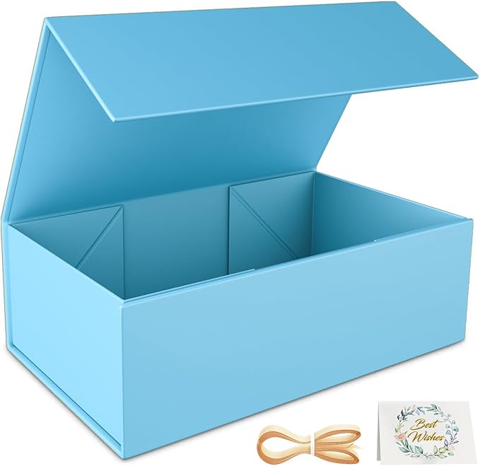 Blue Gift Box, 12x6x4'' Gift box for Presents with Lids Magnetic Closure Rectangle Collapsible for Bridesmaid Proposal Box, Wedding, Christmas, Halloween, Birthday Gift Packging