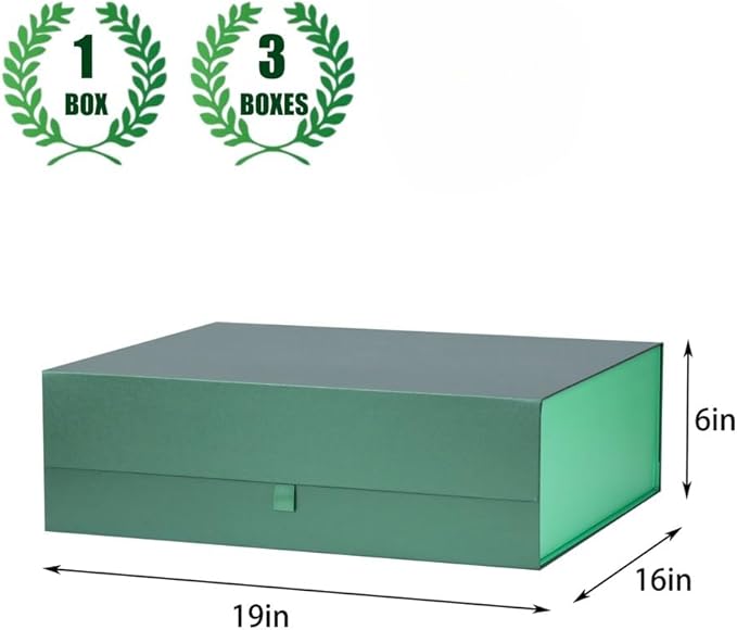 Extra Large Green Gift Box 3 Pack 19x16x6 Inches,Gift Boxs for Presents with Lid Magnetic Closure Collapsible,Groomsman Proposal Box,Birthday, Christmas,for Clothes and Large Gifts