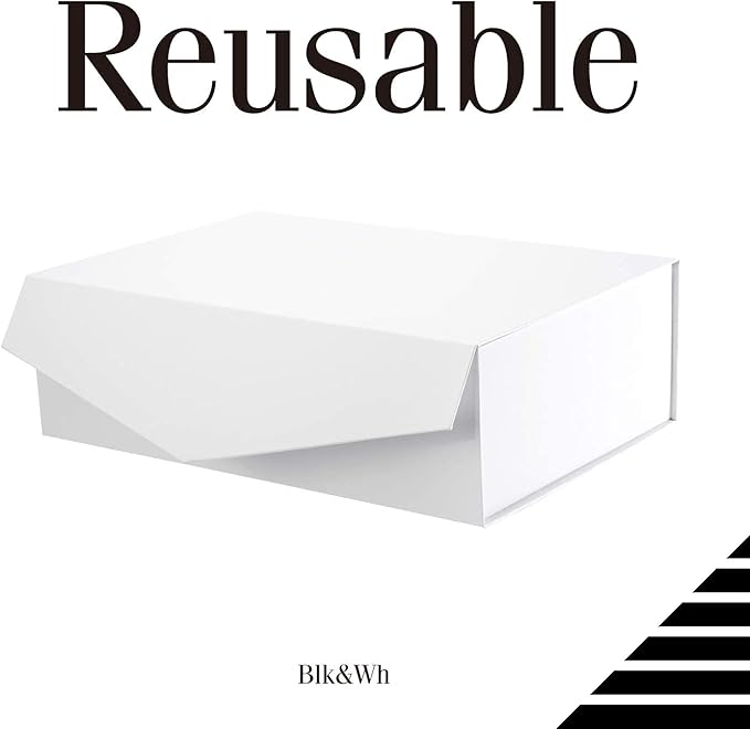 BLK&WH Large Gift Box 13.5x9x4.1 Inches With Lid, Bridesmaid Proposal Box, Collapsible With Magnetic Lid (Matte White)