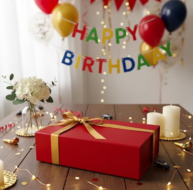 CECOBOX - Gift Boxes with Lids for Presents 11"x7.5"x3" - Matte, Collapsible Magnetic Closure Gift Box - Groomsmen & Bridesmaid Proposal Boxes, Wedding, PR, Birthdays, Holidays (Red)