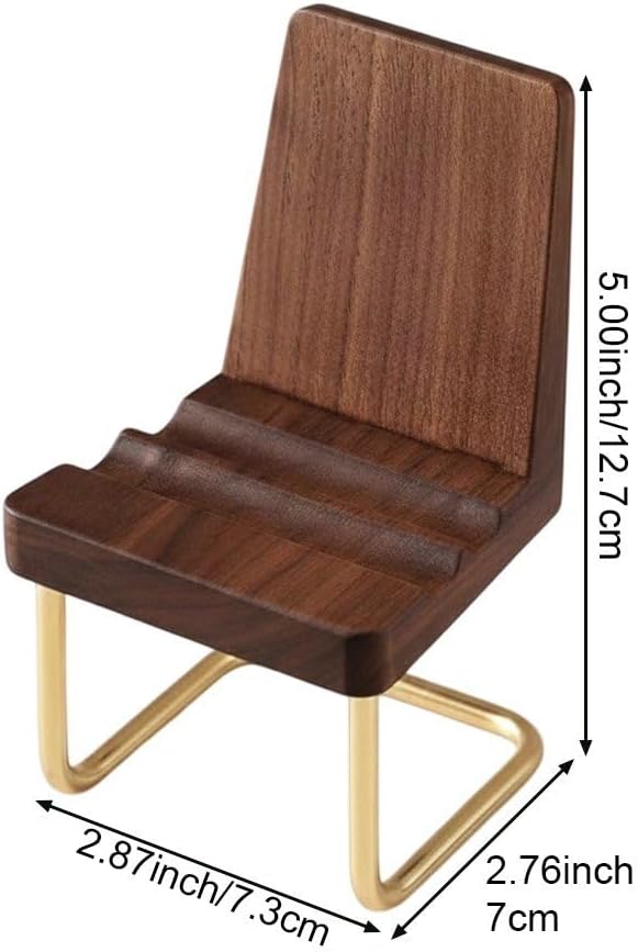 Cell Phone Holder Mini Black Walnut Wooden Chair, Mobile Phone Holder Stand, Portable Small Chair Holder Desktop Decoration