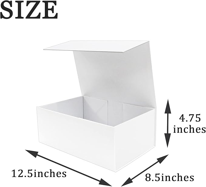 AuroWish 3 Pack Large Collapsible Gift Boxes with Magnetic Lids, 12.5 x 8.5 x 4.75 Inches, White, Perfect for Christmas, Bridesmaid Proposal, Wedding, Birthday