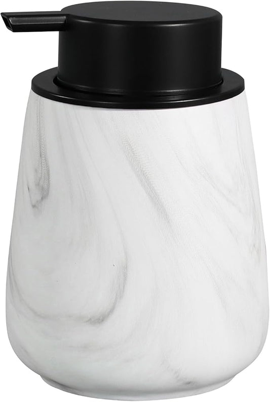 12Oz Ceramic Liquid Soap Dispenser - Modern Lotion Hand Soap Dispenser with Easy-to-Press Black Pump, Reusable and Refillable Dish Soap Dispensers for Bathroom & Kitchen, Marble White