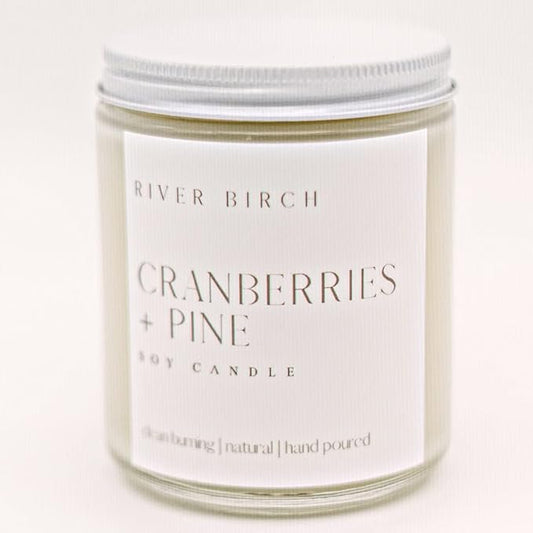 River Birch Candles Cranberries + Pine Scented Candle | Premium, All-Natural, Non-Toxic, Soy Candles | 8.5oz 40 Hr Burn Time | Cozy Relaxing Gifts for Home